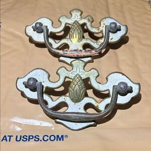 Vtg Bassett Drop Bail 1960s Pull Handle Pineapple White on Brass 3" Centers MCM